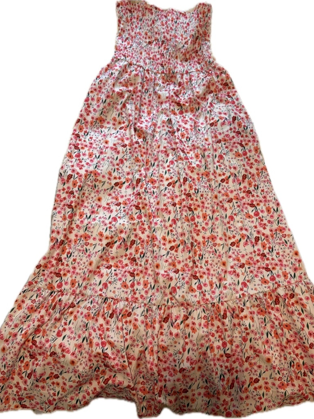 Floral Smocked Maxi dress - Pink Floral with tie strap
